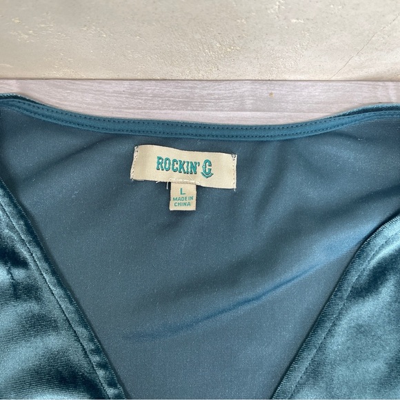 Rockin C Velvet Wrap Long Sleeve Top Velour Western Cowgirl Women’s size Large - Picture 7 of 12